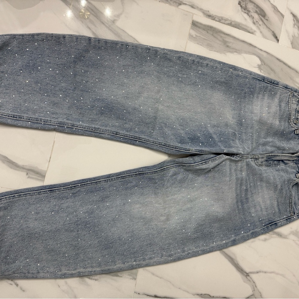 Stylish Light Blue Jeans with Rhinestones
